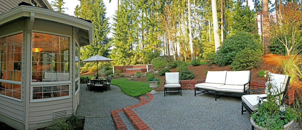 Landscape brick patio design creating a fresh looking view