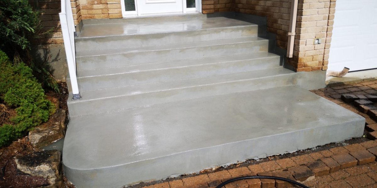 Newly complete concrete cement stairs for a house